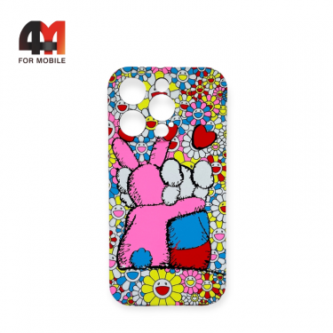 Чехол Iphone 14 Pro силиконовый с рисунком, 015 розовый, luxo