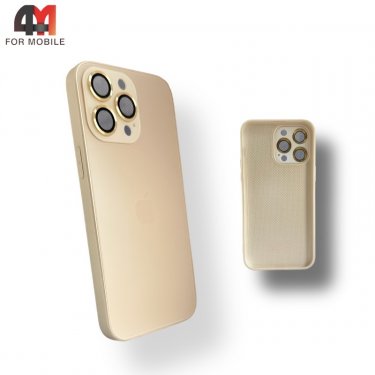 Чехол Iphone 14 Pro пластиковый, Glass case, бежевого цвета