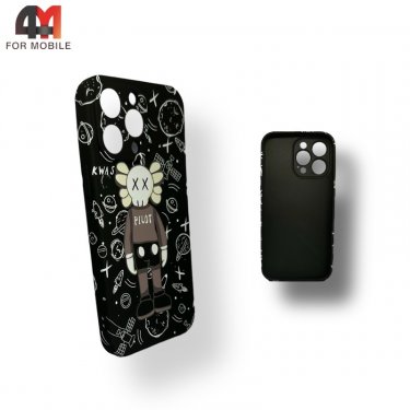 Чехол Iphone 14 Pro силиконовый с рисунком, 02 черно-белый, luxo