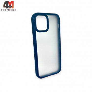 Чехол Iphone 12/12 Pro пластиковый с усиленной рамкой, матовый, синего цвета, ipaky