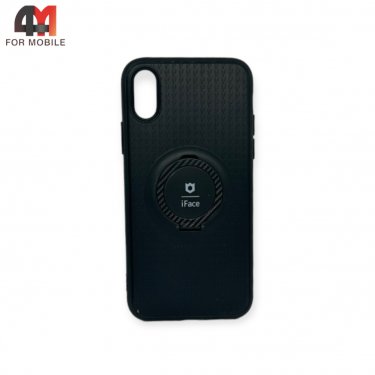Чехол Iphone X/Xs силиконовый с кольцом, черного цвета, iFace