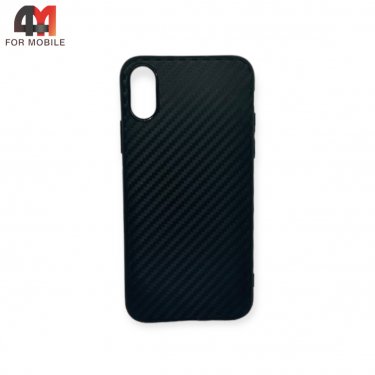 Чехол Iphone X/Xs силиконовый, карбон, черного цвета