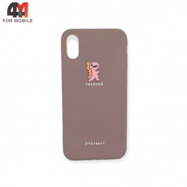 Чехол Iphone X/Xs силиконовый с драконом, пудрового цвета