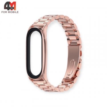 Сменный браслет Xiaomi Mi Band 7 металлический блочный, цвет розовое золото