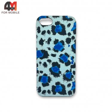 Чехол Iphone 5/5S/SE силиконовый с рисунком, леопардовый, голубого цвета
