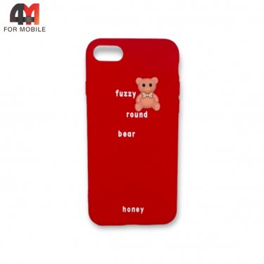 Чехол Iphone 7/8/SE 2020/SE 2022 силиконовый с мишкой, красного цвета