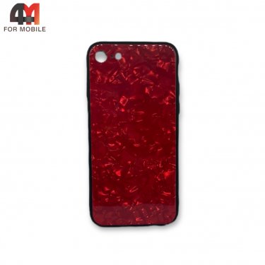 Чехол Iphone 7/8/SE 2020/SE 2022 пластиковый, мраморный, красного цвета