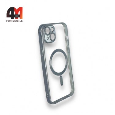 Чехол Iphone 15 Plus силиконовый, плотный + MagSafe , серого цвета, J-Case