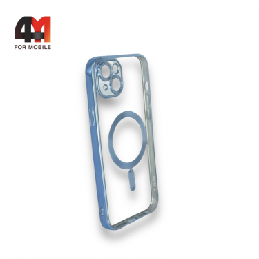 Чехол Iphone 15 силиконовый, плотный + MagSafe , голубого цвета, J-Case