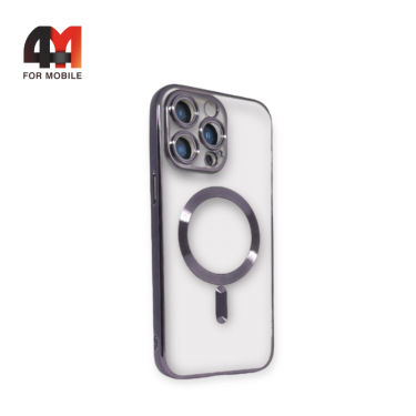 Чехол Iphone 15 Pro силиконовый, плотный + MagSafe , фиолетового цвета, J-Case