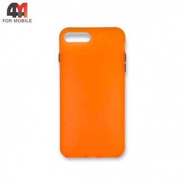 Чехол Iphone 7 Plus/8 Plus силиконовый, матовый с цветными кнопками, оранжевого цвета