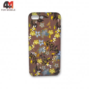 Чехол Iphone 7 Plus/8 Plus силиконовый с рисунком, цветы, коричневого цвета luxo