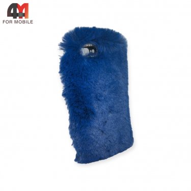 Чехол Iphone 7 Plus/8 Plus силиконовый, меховой, синего цвета
