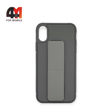 Чехол Iphone X/Xs силиконовый с магнитной подставкой, серого цвета