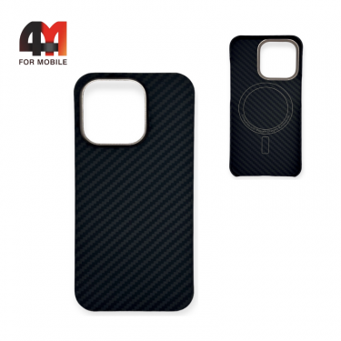 Чехол Iphone 15 Plus пластик, кевлар+MagSafe, черного цвета