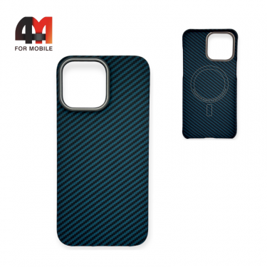 Чехол Iphone 15 пластик, кевлар+MagSafe, синего цвета