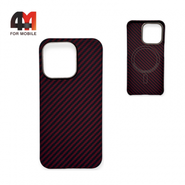Чехол Iphone 15 пластик, кевлар+MagSafe, красного цвета
