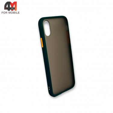 Чехол Iphone X/Xs пластиковый с усиленной рамкой, темно-зеленого цвета