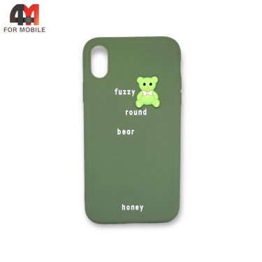 Чехол Iphone XR силиконовый с мишкой, зеленого цвета