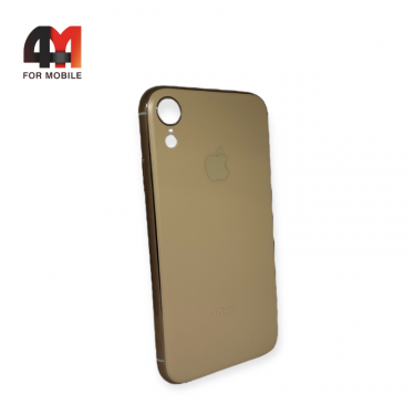 Чехол Iphone XR силиконовый, матовый с логотипом, бежевого цвета, Hicool