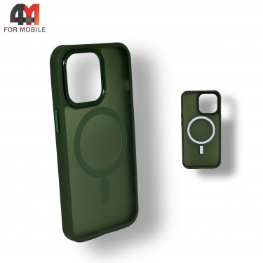 Чехол Iphone 13 пластиковый с усиленной рамкой + MagSafe, темно-зеленого цвета, Protective Case
