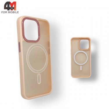 Чехол Iphone 15 пластиковый с усиленной рамкой + MagSafe, пудрового цвета, Protective Case