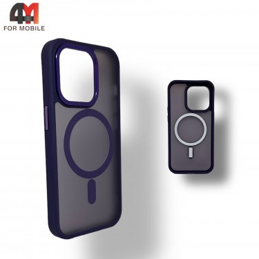 Чехол Iphone 15 пластиковый с усиленной рамкой + MagSafe, фиолетового цвета, Protective Case