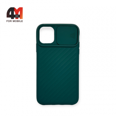 Чехол Iphone 11 силиконовый с защитой на камеру, зеленого цвета