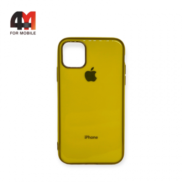 Чехол Iphone 11 Pro силиконовый, глянцевый с логотипом, желтого цвета