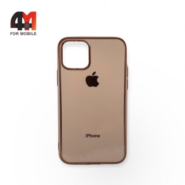 Чехол Iphone 11 Pro силиконовый, глянцевый с логотипом, пудрового цвета