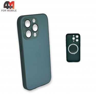Чехол Iphone 15 Pro пластиковый, Glass Case + MagSafe, темно-зеленого цвета