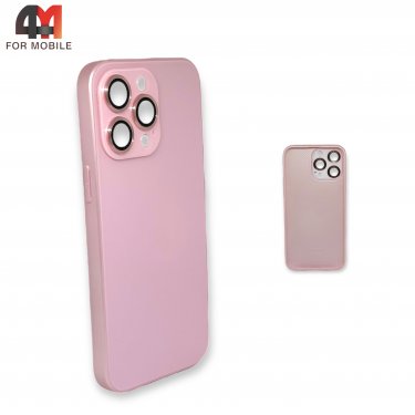 Чехол Iphone 14 Pro пластиковый, стеклянный, розового цвета