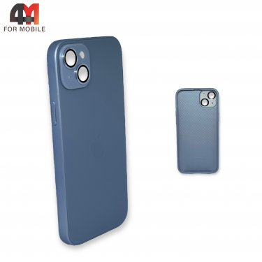 Чехол Iphone 14 пластиковый, стеклянный, голубого цвета