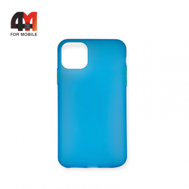 Чехол Iphone 11 Pro Max силиконовый, матовый с цветными кнопками, голубого цвета
