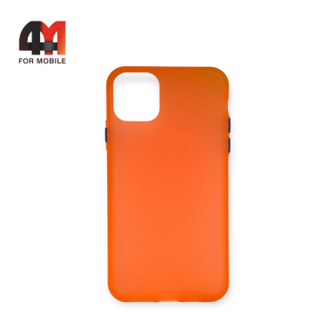 Чехол Iphone 11 Pro Max силиконовый, матовый с цветными кнопками, оранжевого цвета
