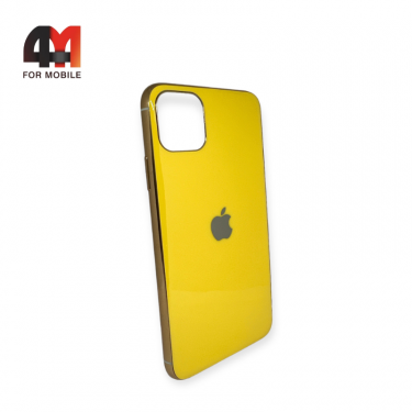 Чехол Iphone 11 Pro Max силиконовый, глянцевый с логотипом, желтого цвета, Hicool