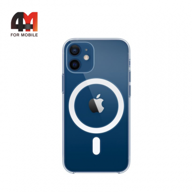 Чехол Iphone 12 Mini силиконовый, плотный + MagSafe, прозрачный, J-Case
