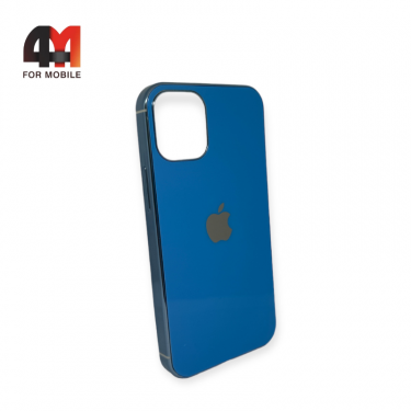 Чехол Iphone 12 Mini силиконовый, глянцевый с логотипом, голубого цвета, Hicool