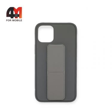 Чехол Iphone 12 Mini силиконовый с магнитной подставкой, серого цвета