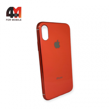 Чехол Iphone X/Xs силиконовый, глянцевый с логотипом, оранжевого цвета, Hicool