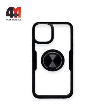 Чехол Iphone 12/12 Pro пластиковый, ободок с кольцом, черного цвета, Doyers