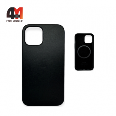 Чехол Iphone 12 Pro Max пластиковый, Leather Case + MagSafe, Black