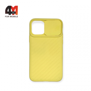 Чехол Iphone 11 силиконовый с защитой на камеру, желтого цвета
