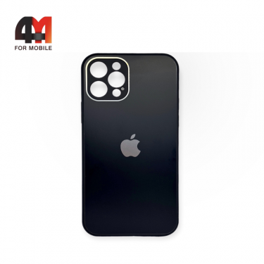 Чехол Iphone 12 Pro пластиковый, матовый с логотипом, черного цвета
