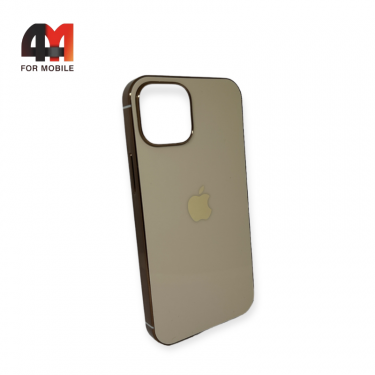 Чехол Iphone 13 Mini силиконовый, глянцевый с логотипом, бежевого цвета, Hicool