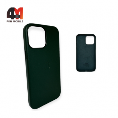 Чехол Iphone 13 Pro Max пластиковый, Leather Case + MagSafe, Sequoia Green