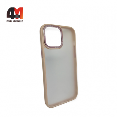 Чехол Iphone 13 пластиковый с усиленной рамкой, пудрового цвета, New Case