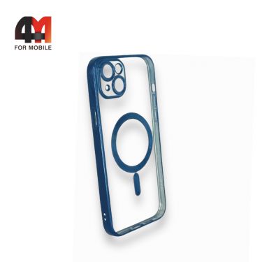 Чехол Iphone 14 Plus силиконовый, плотный + MagSafe, синего цвета, J-Case