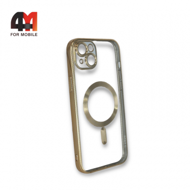 Чехол Iphone 14 Plus силиконовый, плотный + MagSafe, золотого цвета, J-Case