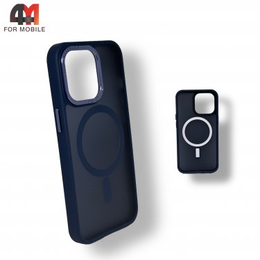 Чехол Iphone 15 Pro Max пластиковый с усиленной рамкой + MagSafe, темно-синего цвета, Protective Case